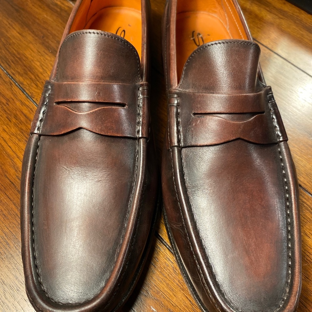 Santoni Men's Paine Dark Brown Penny Loafers US 10